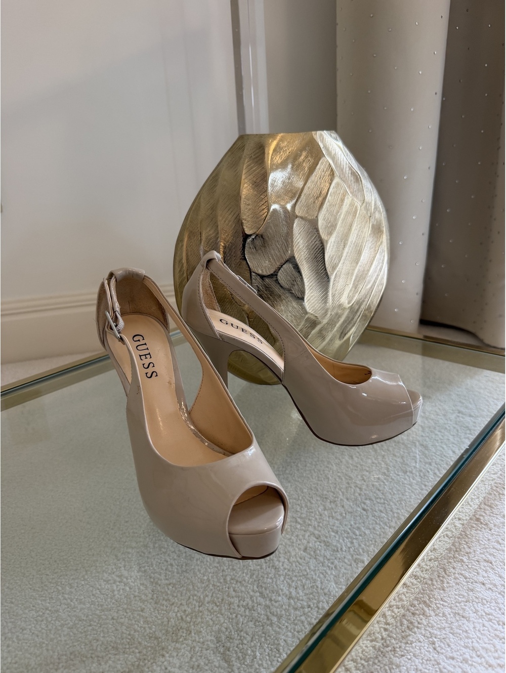 Guess Patent Peep-Toe Platform Slingback Heels